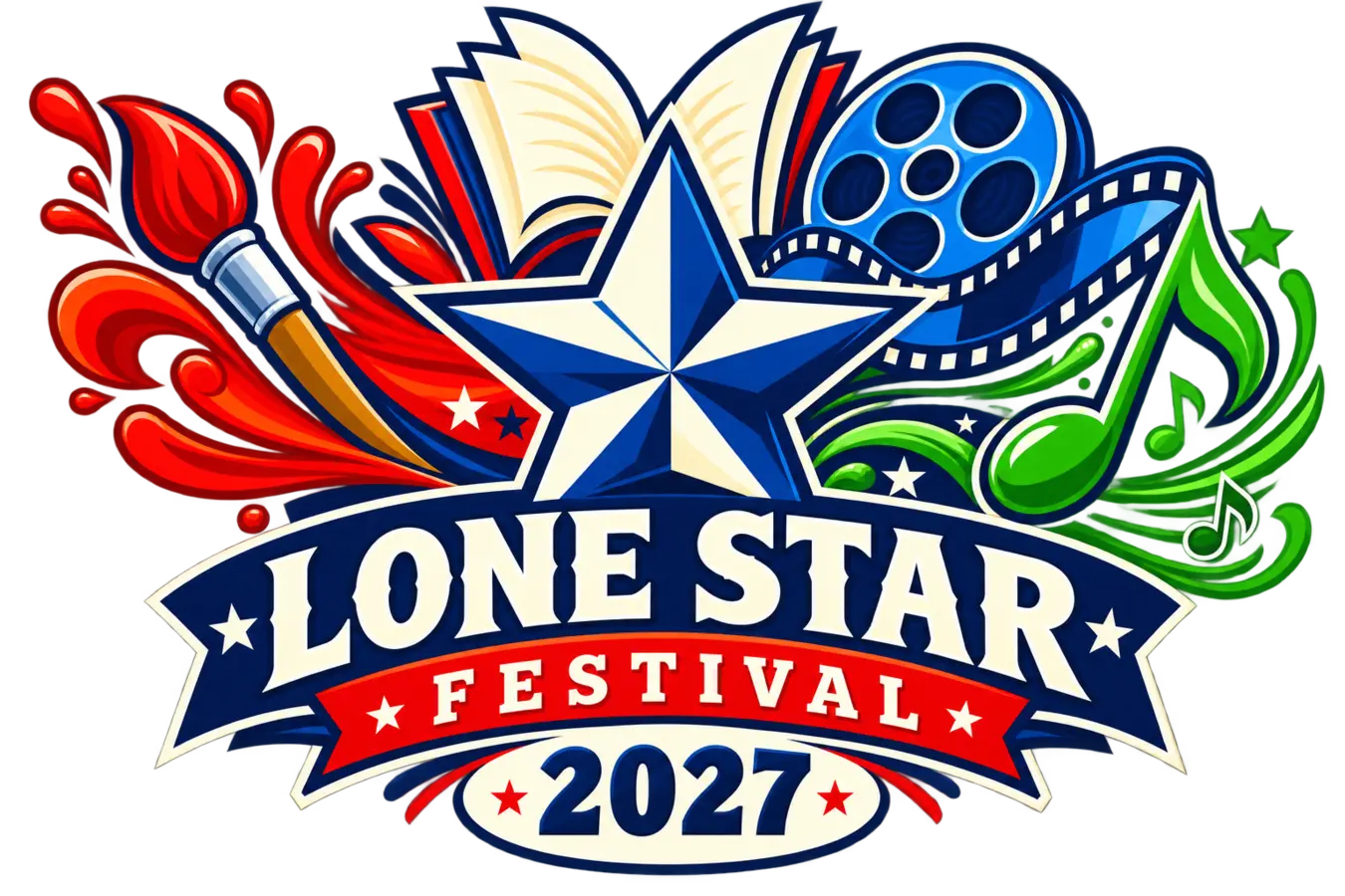 Lone Star Festival 2027 logo featuring art, books, film, and music
